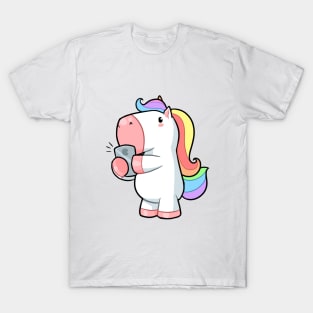 Kawaii unicorn on phone T-Shirt